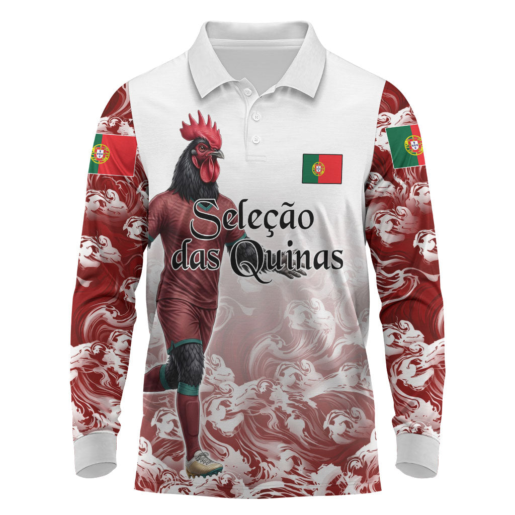 Personalized Portugal Football Selecao das Quinas Long Sleeve Polo Shirt Rooster Mascot Patriotic Ornate