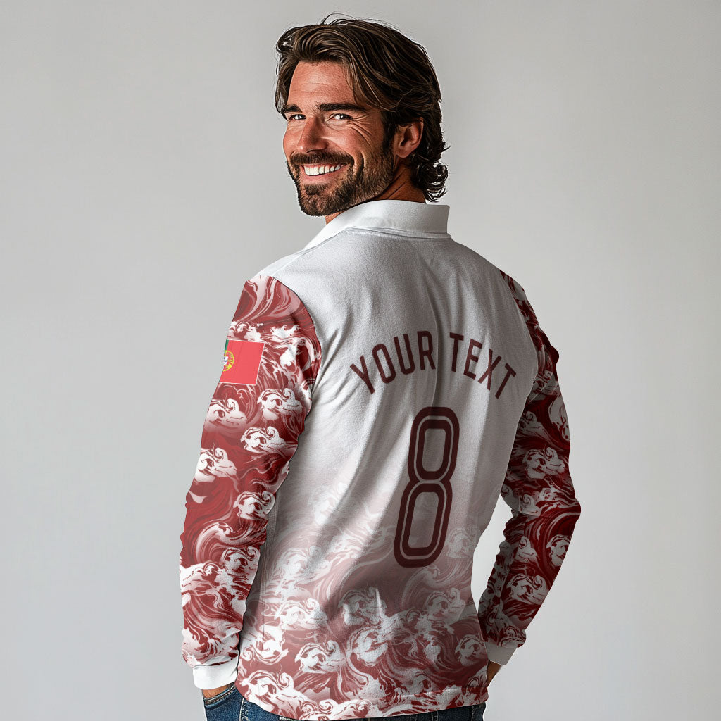 Personalized Portugal Football Selecao das Quinas Long Sleeve Polo Shirt Rooster Mascot Patriotic Ornate