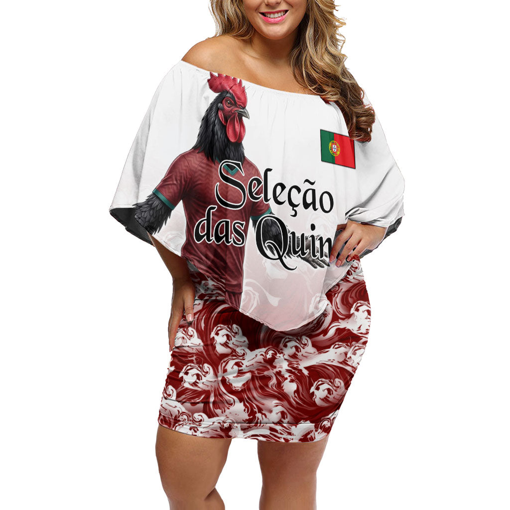Personalized Portugal Football Selecao das Quinas Off Shoulder Short Dress Rooster Mascot Patriotic Ornate