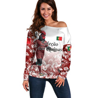 Personalized Portugal Football Selecao das Quinas Off Shoulder Sweater Rooster Mascot Patriotic Ornate
