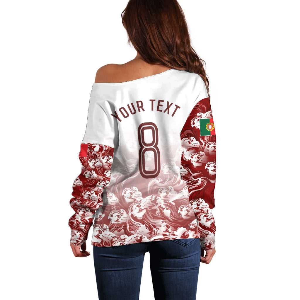 Personalized Portugal Football Selecao das Quinas Off Shoulder Sweater Rooster Mascot Patriotic Ornate