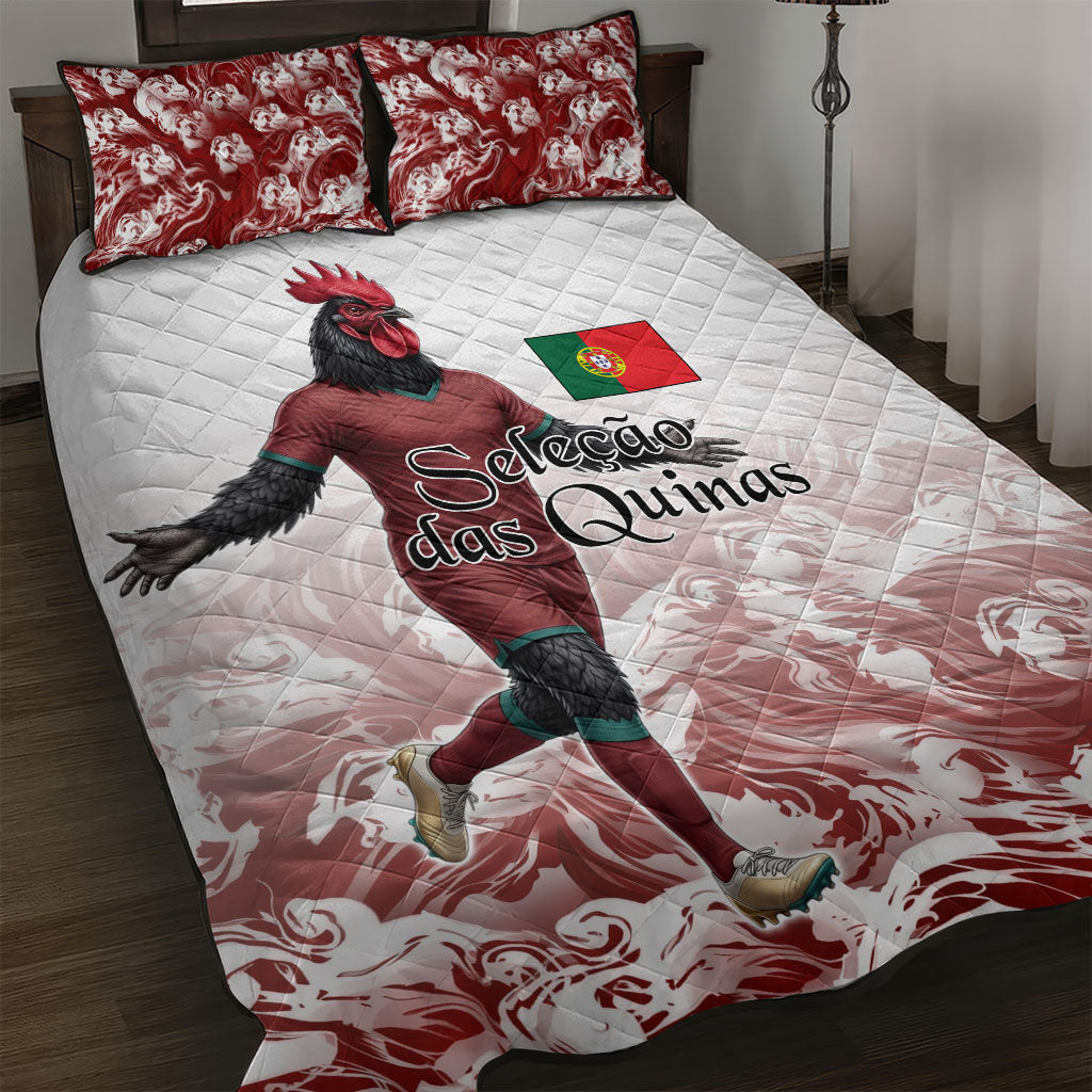 Portugal Football Selecao das Quinas Quilt Bed Set Rooster Mascot Patriotic Ornate