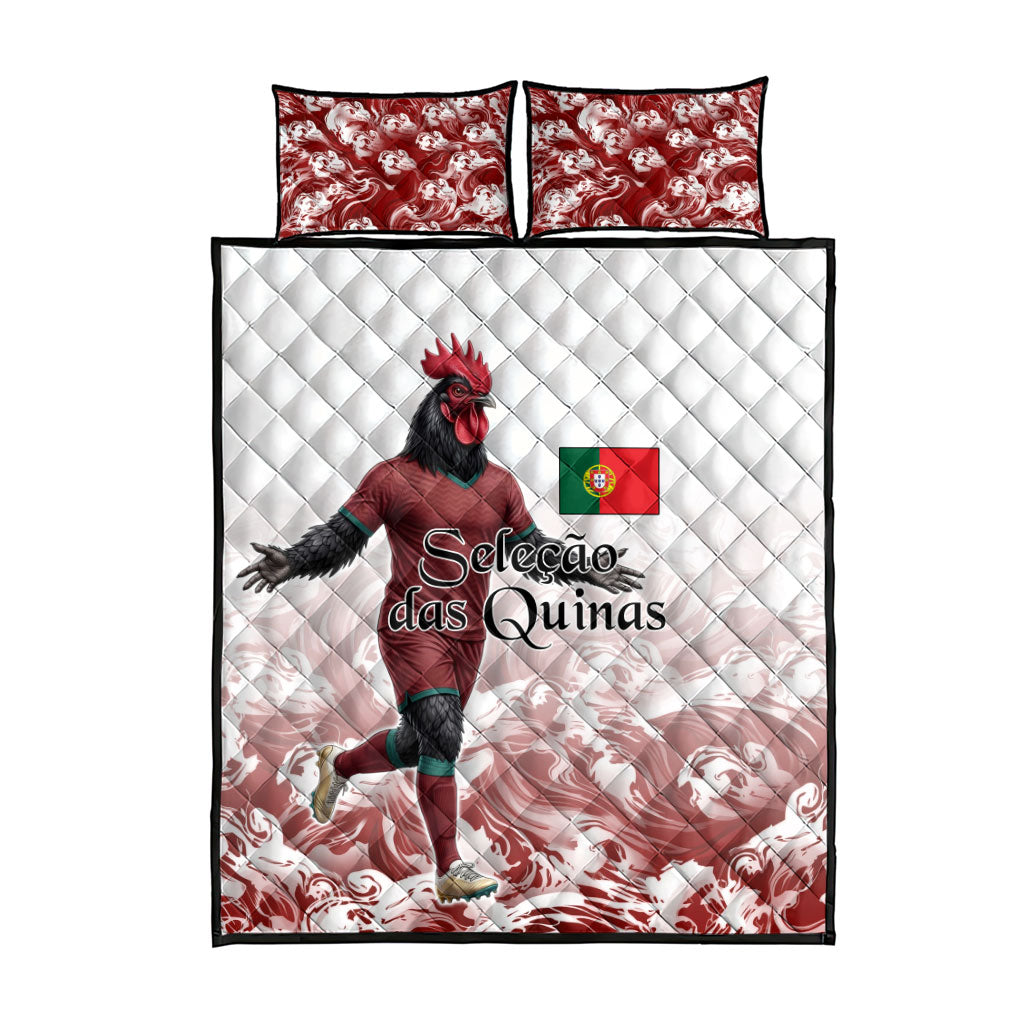 Portugal Football Selecao das Quinas Quilt Bed Set Rooster Mascot Patriotic Ornate