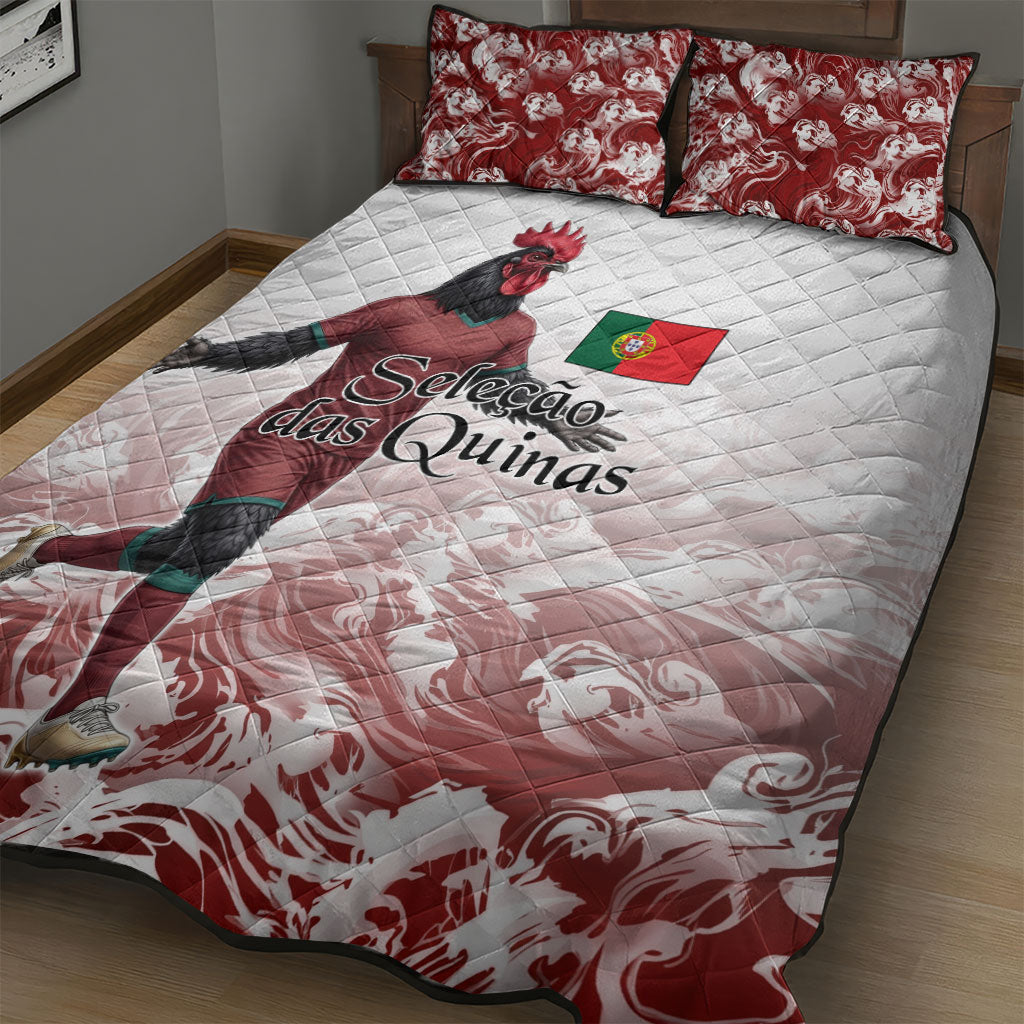 Portugal Football Selecao das Quinas Quilt Bed Set Rooster Mascot Patriotic Ornate