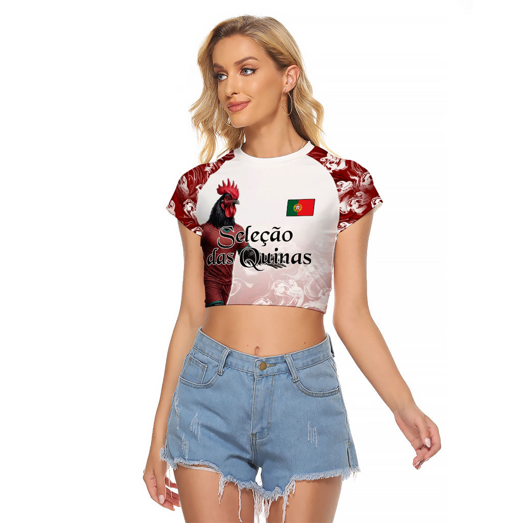 Personalized Portugal Football Selecao das Quinas Raglan Cropped T Shirt Rooster Mascot Patriotic Ornate