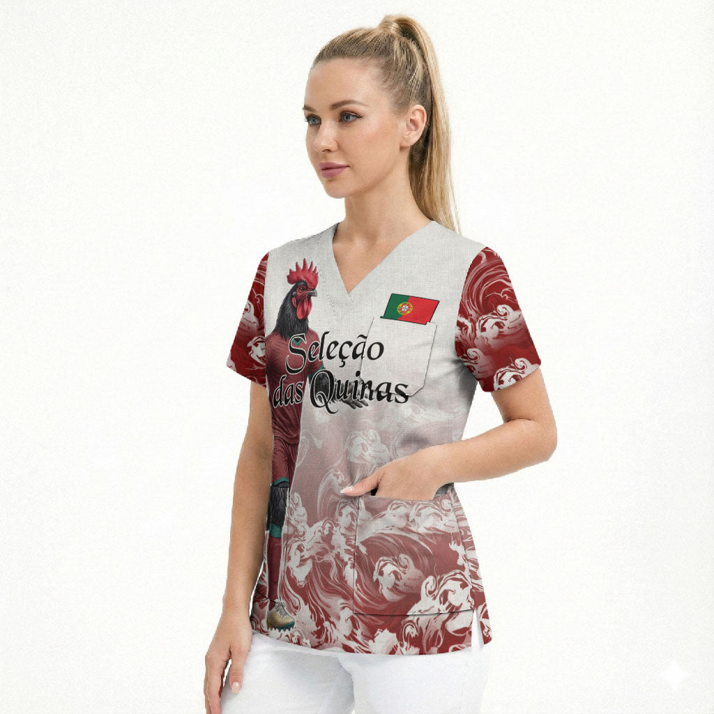 Personalized Portugal Football Selecao das Quinas Scrub Top Rooster Mascot Patriotic Ornate
