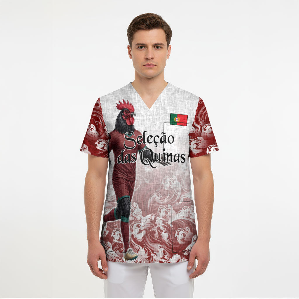 Personalized Portugal Football Selecao das Quinas Scrub Top Rooster Mascot Patriotic Ornate