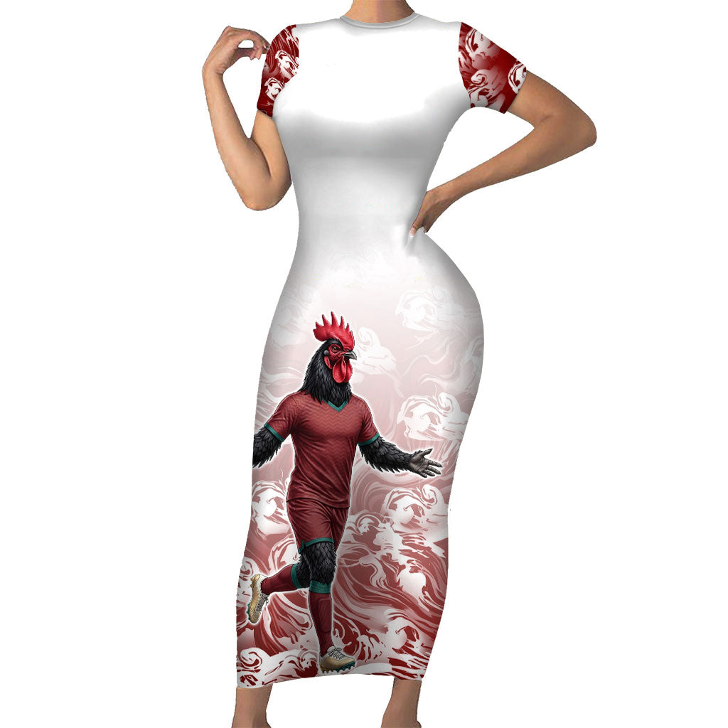 Portugal Football Selecao das Quinas Short Sleeve Bodycon Dress Rooster Mascot Patriotic Ornate