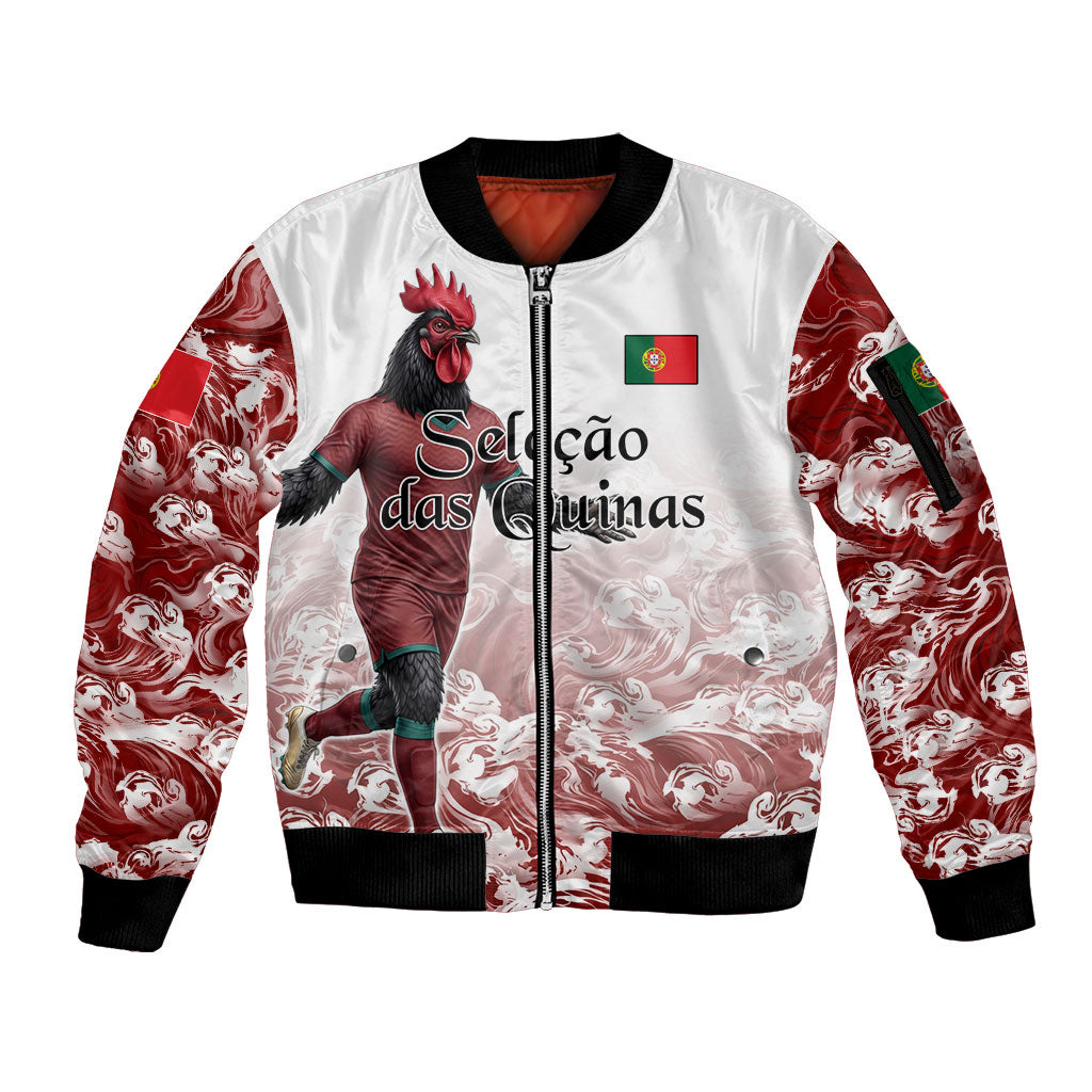 Personalized Portugal Football Selecao das Quinas Sleeve Zip Bomber Jacket Rooster Mascot Patriotic Ornate