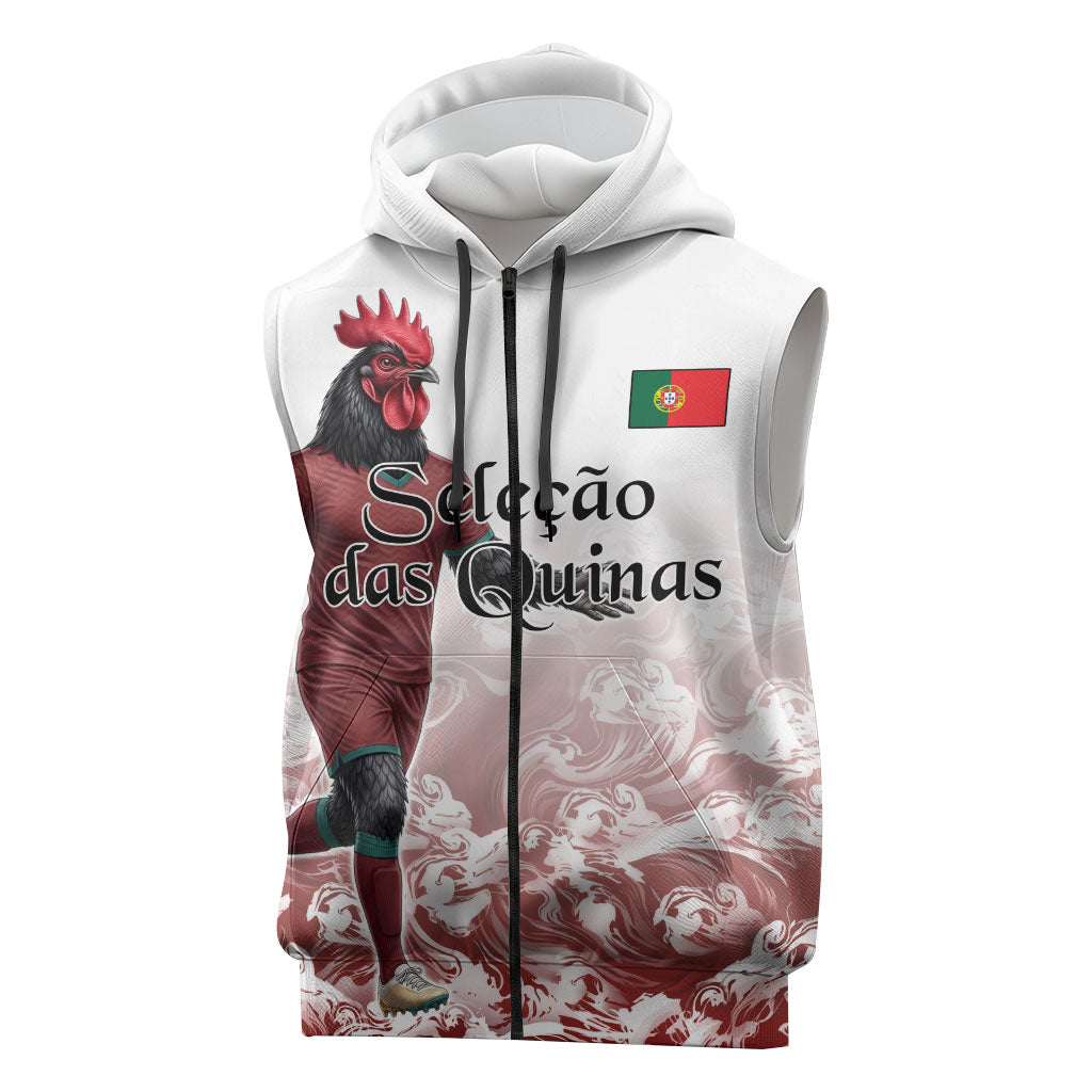 Personalized Portugal Football Selecao das Quinas Sleeveless Zip Hoodie Rooster Mascot Patriotic Ornate