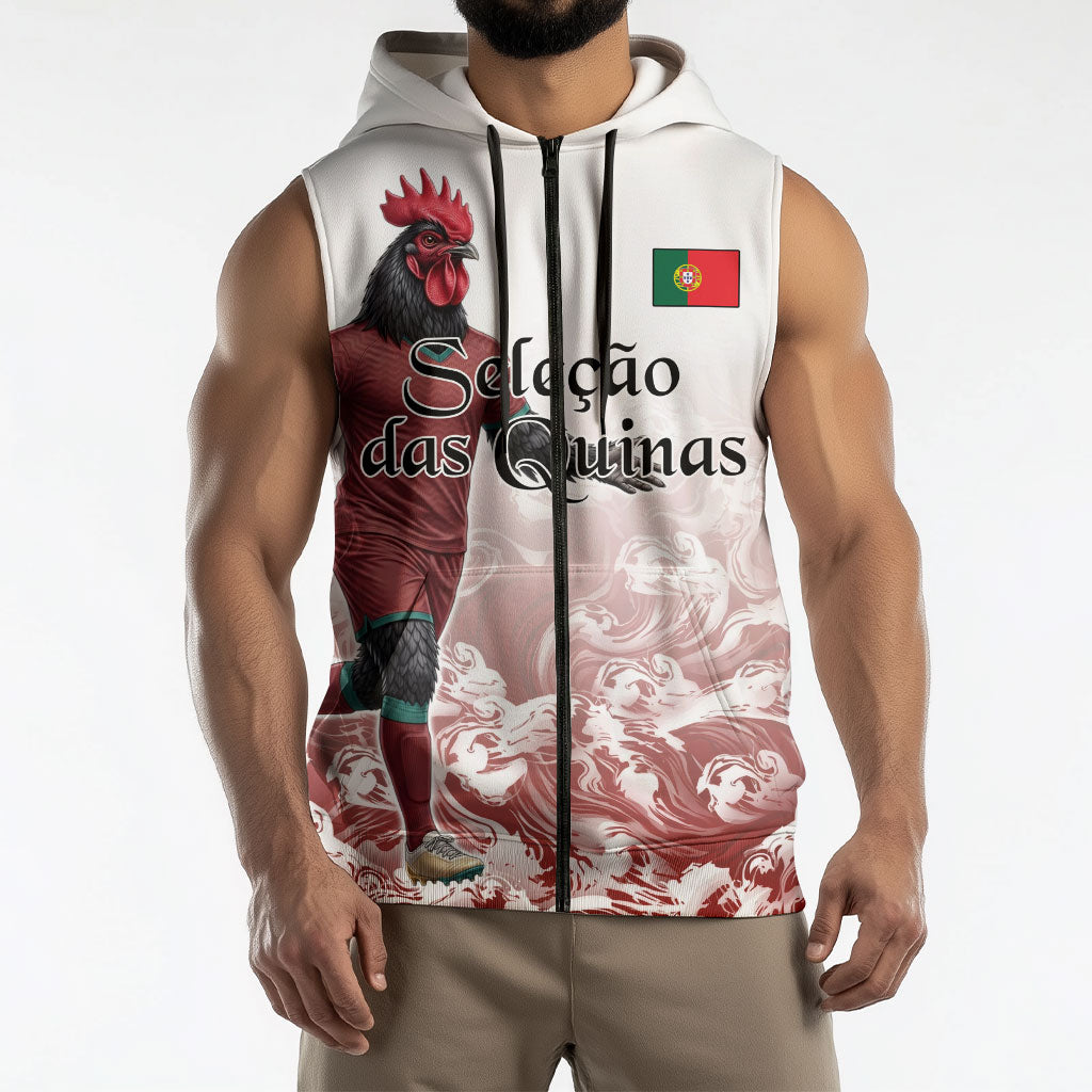 Personalized Portugal Football Selecao das Quinas Sleeveless Zip Hoodie Rooster Mascot Patriotic Ornate