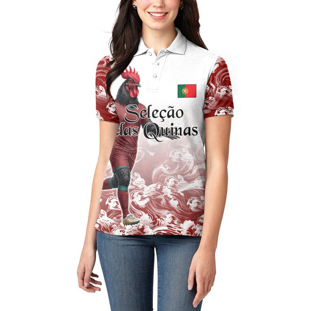 Personalized Portugal Football Selecao das Quinas Women Polo Shirt Rooster Mascot Patriotic Ornate