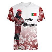 Personalized Portugal Football Selecao das Quinas Women V-Neck T-Shirt Rooster Mascot Patriotic Ornate