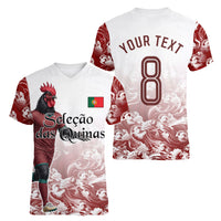 Personalized Portugal Football Selecao das Quinas Women V-Neck T-Shirt Rooster Mascot Patriotic Ornate