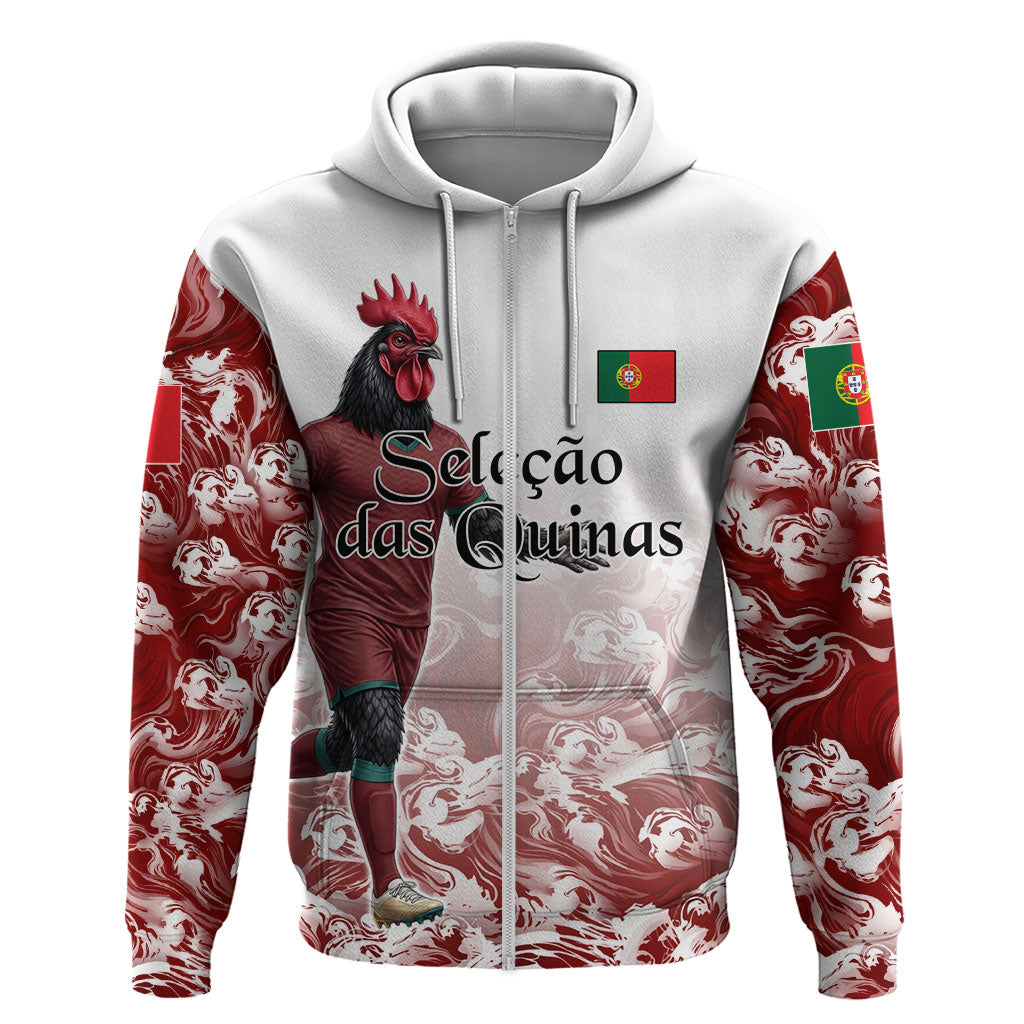 Personalized Portugal Football Selecao das Quinas Zip Hoodie Rooster Mascot Patriotic Ornate