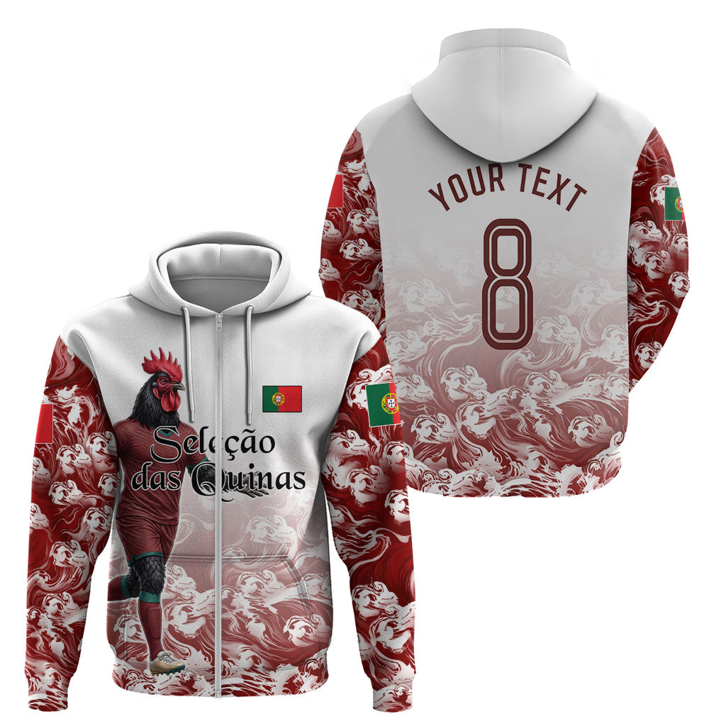 Personalized Portugal Football Selecao das Quinas Zip Hoodie Rooster Mascot Patriotic Ornate