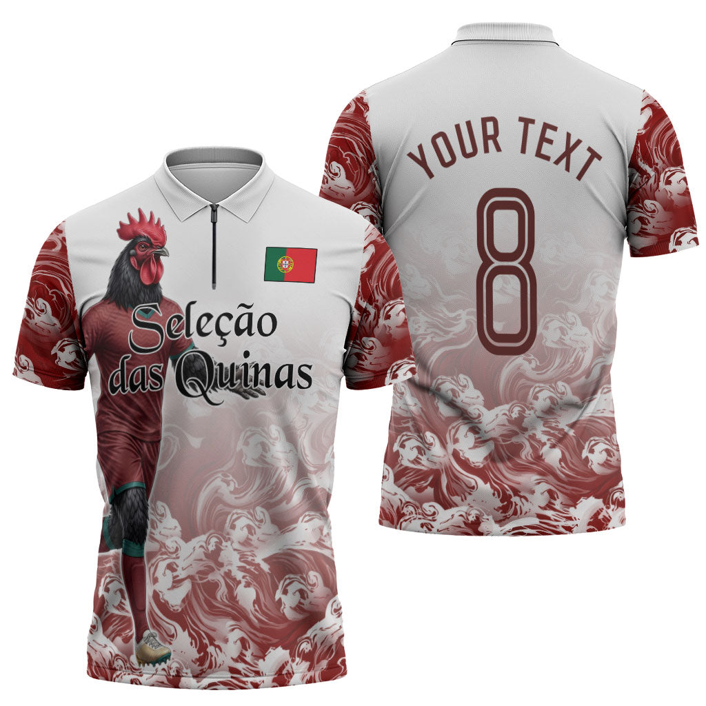 Personalized Portugal Football Selecao das Quinas Zipper Polo Shirt Rooster Mascot Patriotic Ornate