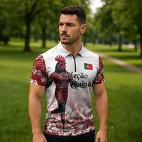Personalized Portugal Football Selecao das Quinas Zipper Polo Shirt Rooster Mascot Patriotic Ornate