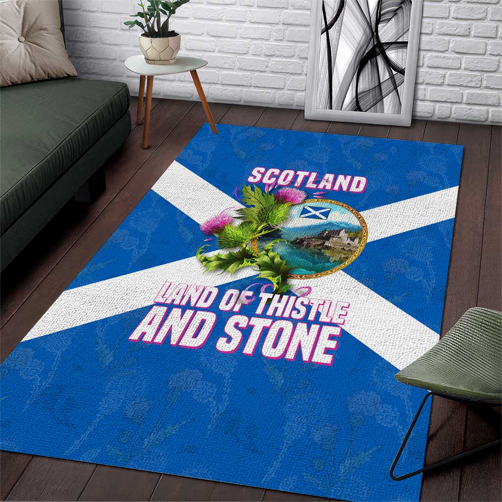 Scotland Area Rug with Blue Saltire Flag with Thistle Flowers Highland Landscape and Land of Thistle and Stone - Wonder Print Shop