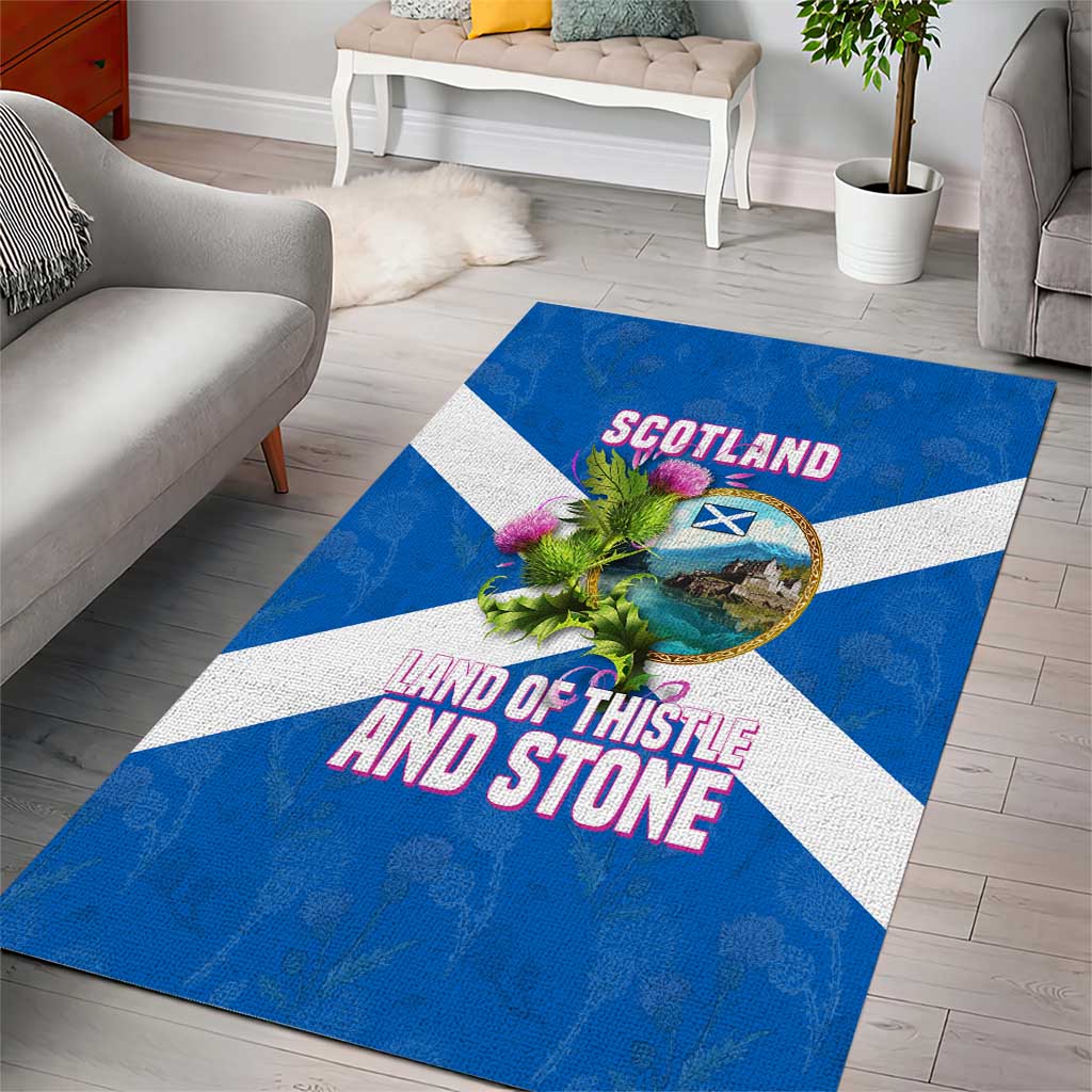 Scotland Area Rug with Blue Saltire Flag with Thistle Flowers Highland Landscape and Land of Thistle and Stone - Wonder Print Shop