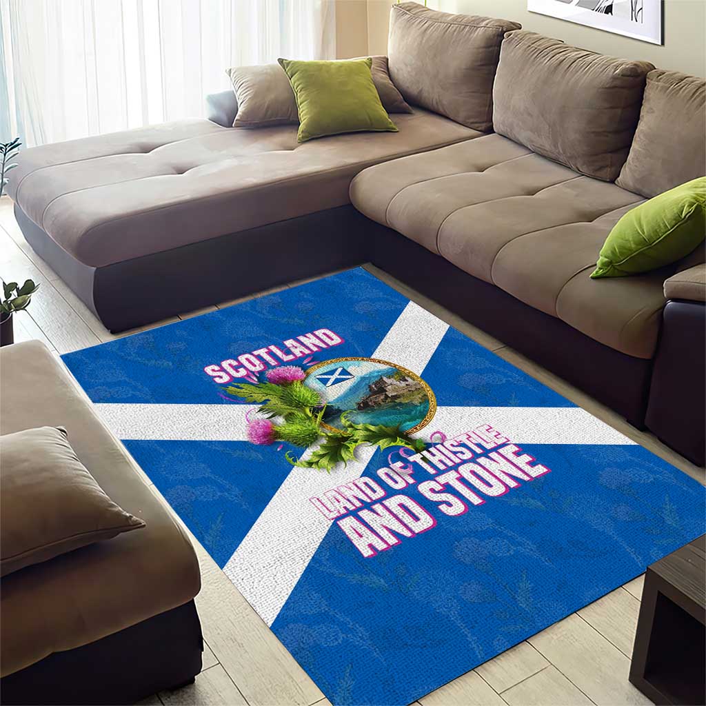 Scotland Area Rug with Blue Saltire Flag with Thistle Flowers Highland Landscape and Land of Thistle and Stone - Wonder Print Shop