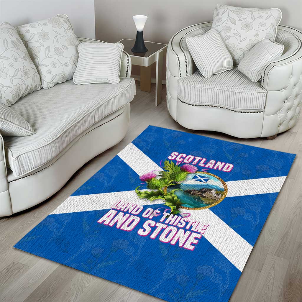 Scotland Area Rug with Blue Saltire Flag with Thistle Flowers Highland Landscape and Land of Thistle and Stone - Wonder Print Shop