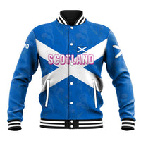 Scotland Baseball Jacket with Blue Saltire Flag with Thistle Flowers Highland Landscape and Land of Thistle and Stone - Wonder Print Shop