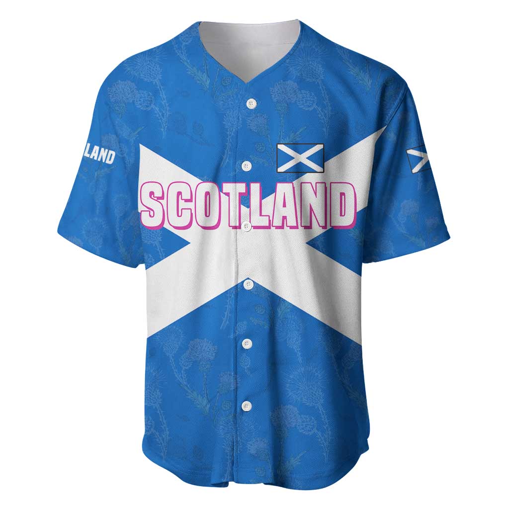 Scotland Baseball Jersey with Blue Saltire Flag with Thistle Flowers Highland Landscape and Land of Thistle and Stone - Wonder Print Shop