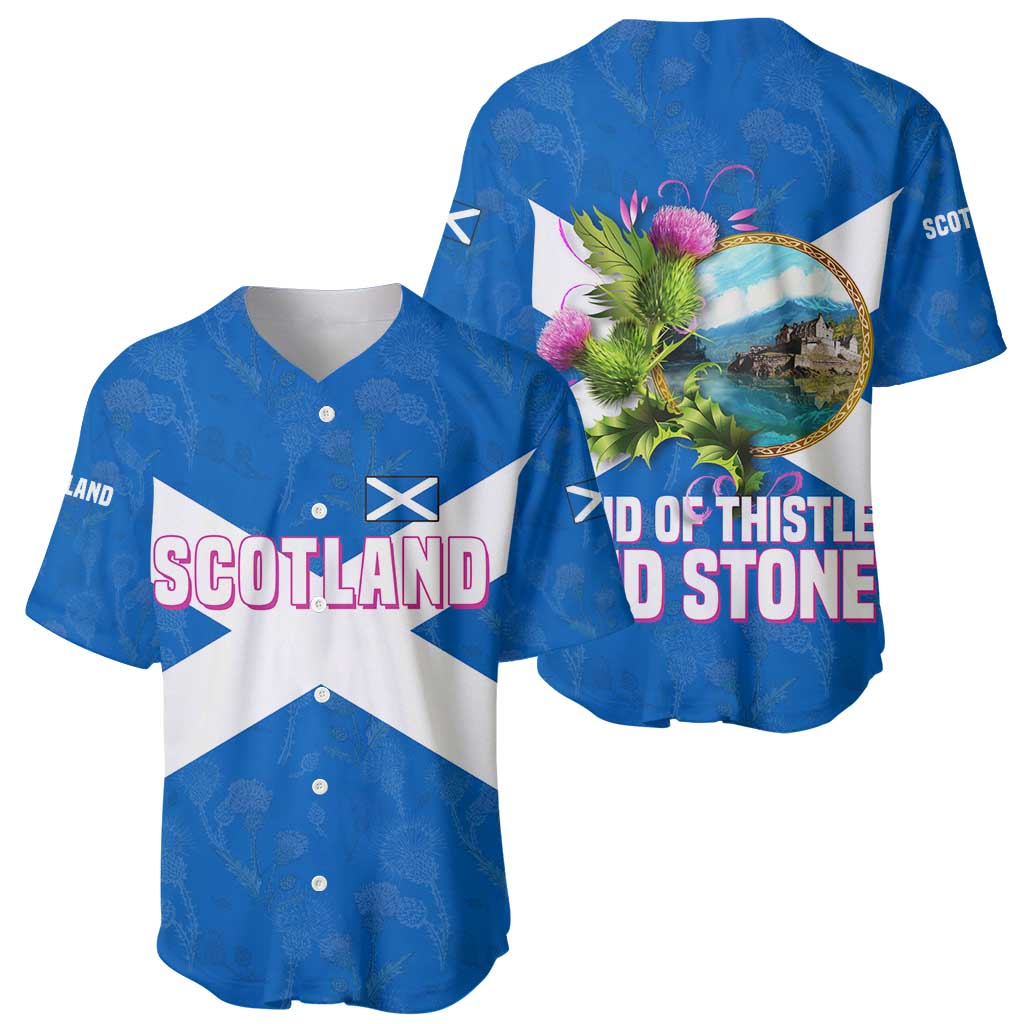 Scotland Baseball Jersey with Blue Saltire Flag with Thistle Flowers Highland Landscape and Land of Thistle and Stone - Wonder Print Shop