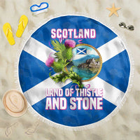 Scotland Beach Blanket with Blue Saltire Flag with Thistle Flowers Highland Landscape and Land of Thistle and Stone - Wonder Print Shop