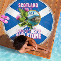 Scotland Beach Blanket with Blue Saltire Flag with Thistle Flowers Highland Landscape and Land of Thistle and Stone - Wonder Print Shop