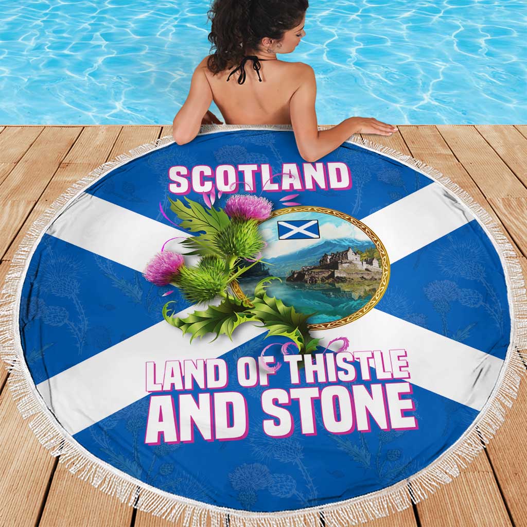 Scotland Beach Blanket with Blue Saltire Flag with Thistle Flowers Highland Landscape and Land of Thistle and Stone - Wonder Print Shop