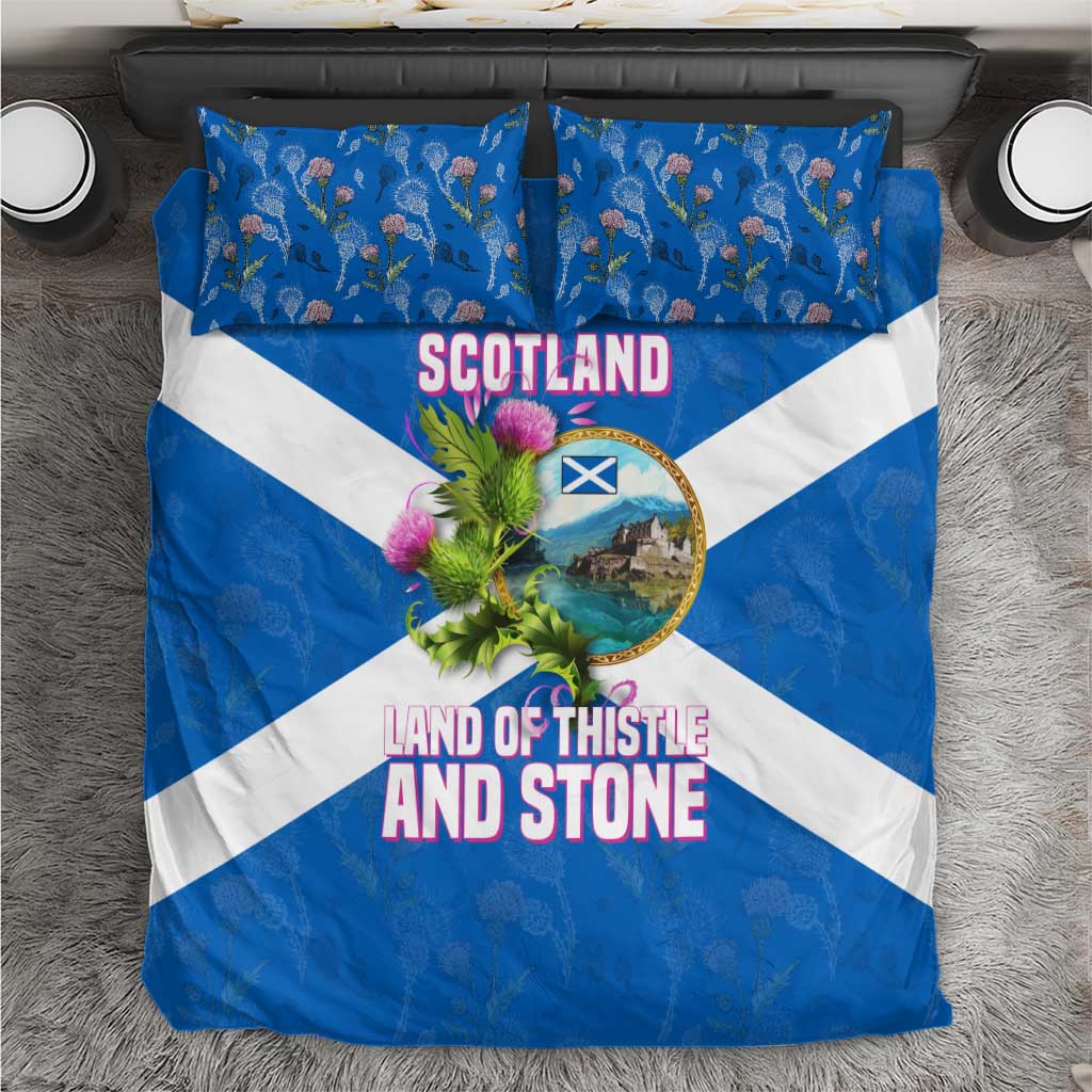 Scotland Bedding Set with Blue Saltire Flag with Thistle Flowers Highland Landscape and Land of Thistle and Stone - Wonder Print Shop