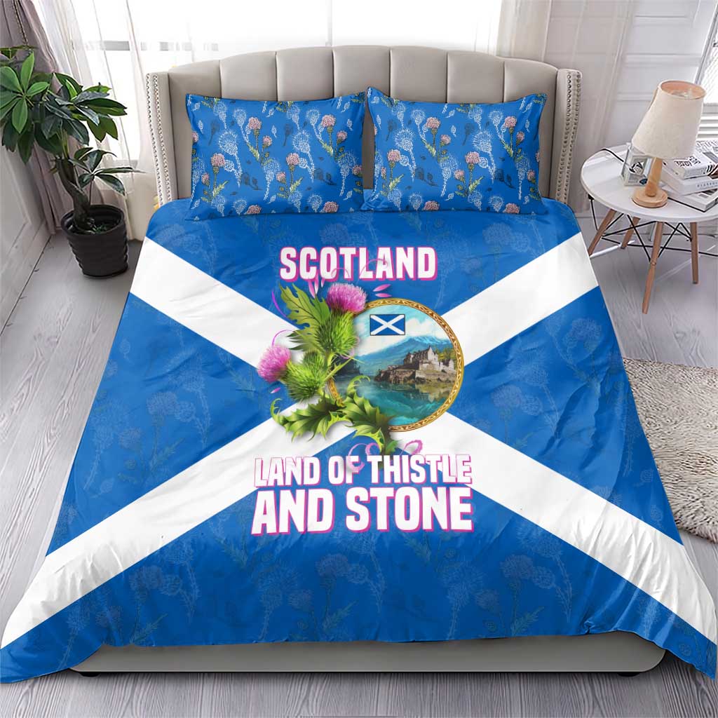 Scotland Bedding Set with Blue Saltire Flag with Thistle Flowers Highland Landscape and Land of Thistle and Stone - Wonder Print Shop