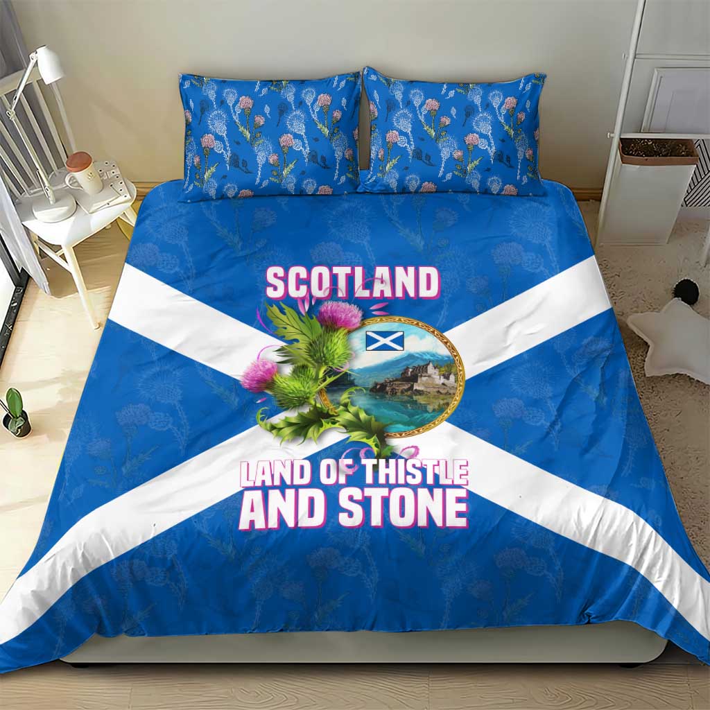 Scotland Bedding Set with Blue Saltire Flag with Thistle Flowers Highland Landscape and Land of Thistle and Stone - Wonder Print Shop