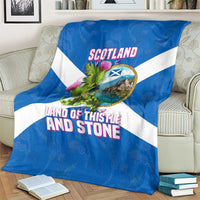 Scotland Blanket with Blue Saltire Flag with Thistle Flowers Highland Landscape and Land of Thistle and Stone - Wonder Print Shop
