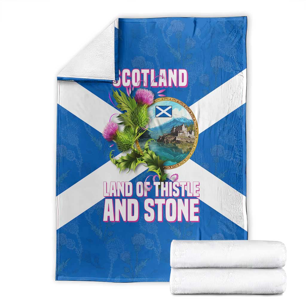 Scotland Blanket with Blue Saltire Flag with Thistle Flowers Highland Landscape and Land of Thistle and Stone - Wonder Print Shop