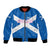 Scotland Bomber Jacket with Blue Saltire Flag with Thistle Flowers Highland Landscape and Land of Thistle and Stone - Wonder Print Shop