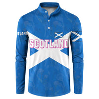 Scotland Button Sweatshirt with Blue Saltire Flag with Thistle Flowers Highland Landscape and Land of Thistle and Stone - Wonder Print Shop