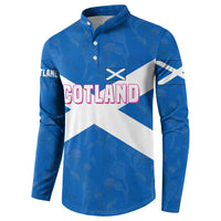 Scotland Button Sweatshirt with Blue Saltire Flag with Thistle Flowers Highland Landscape and Land of Thistle and Stone - Wonder Print Shop