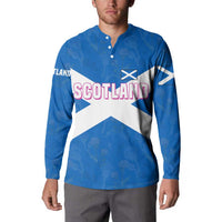 Scotland Button Sweatshirt with Blue Saltire Flag with Thistle Flowers Highland Landscape and Land of Thistle and Stone - Wonder Print Shop