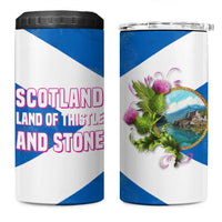 Scotland 4 in 1 Can Cooler Tumbler with Blue Saltire Flag with Thistle Flowers Highland Landscape and Land of Thistle and Stone - Wonder Print Shop