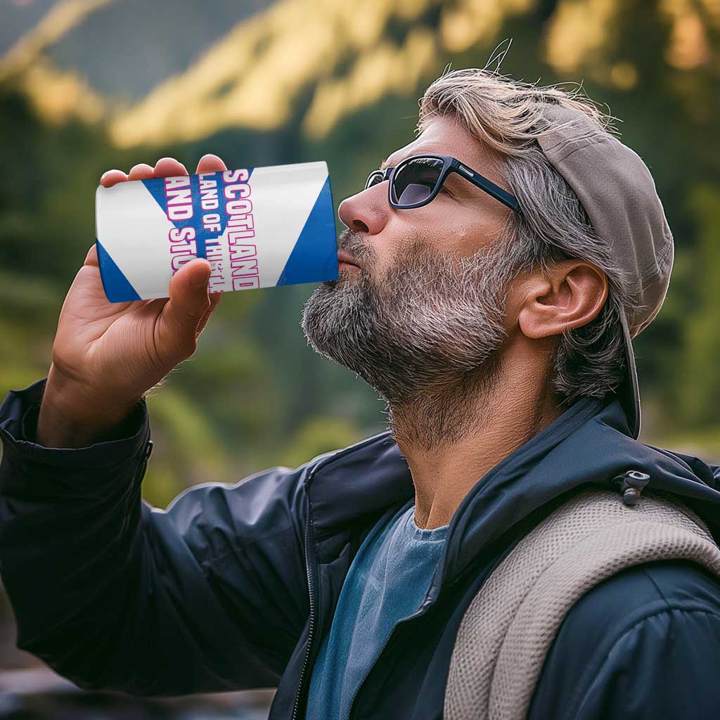 Scotland 4 in 1 Can Cooler Tumbler with Blue Saltire Flag with Thistle Flowers Highland Landscape and Land of Thistle and Stone - Wonder Print Shop