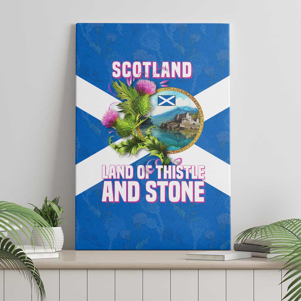 Scotland Canvas Wall Art with Blue Saltire Flag with Thistle Flowers Highland Landscape and Land of Thistle and Stone - Wonder Print Shop