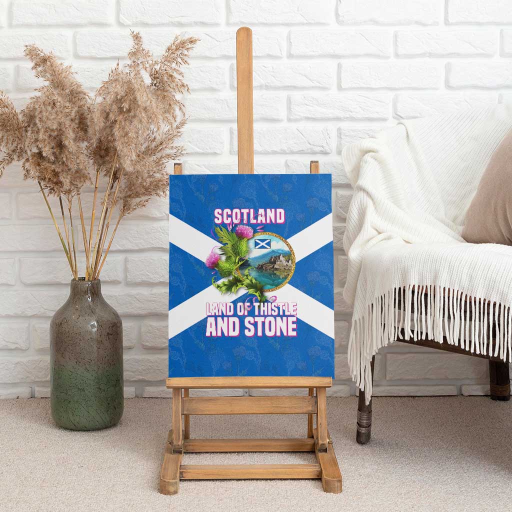 Scotland Canvas Wall Art with Blue Saltire Flag with Thistle Flowers Highland Landscape and Land of Thistle and Stone - Wonder Print Shop