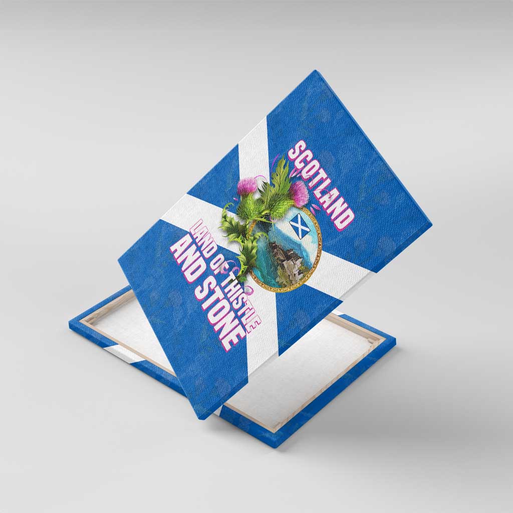 Scotland Canvas Wall Art with Blue Saltire Flag with Thistle Flowers Highland Landscape and Land of Thistle and Stone - Wonder Print Shop