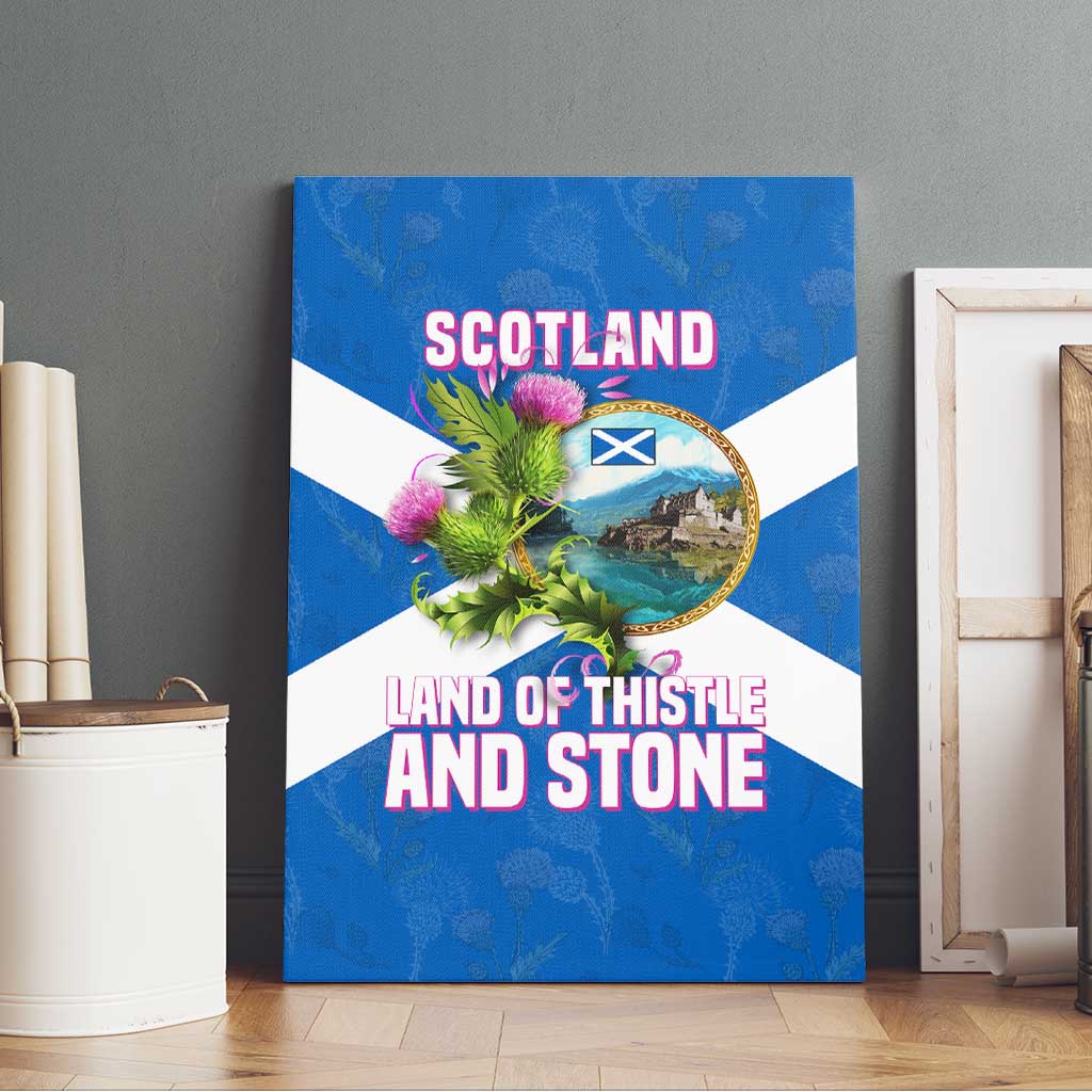 Scotland Canvas Wall Art with Blue Saltire Flag with Thistle Flowers Highland Landscape and Land of Thistle and Stone - Wonder Print Shop