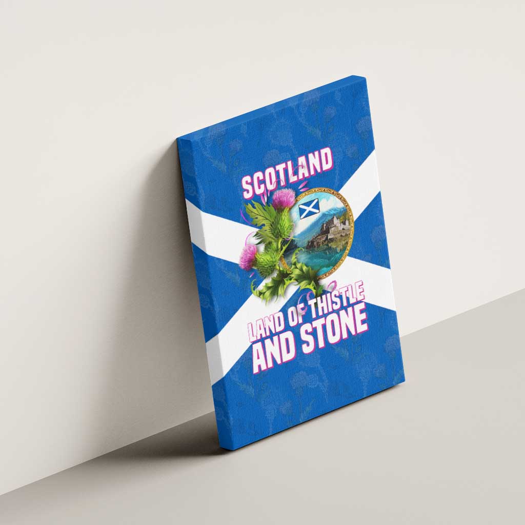 Scotland Canvas Wall Art with Blue Saltire Flag with Thistle Flowers Highland Landscape and Land of Thistle and Stone - Wonder Print Shop
