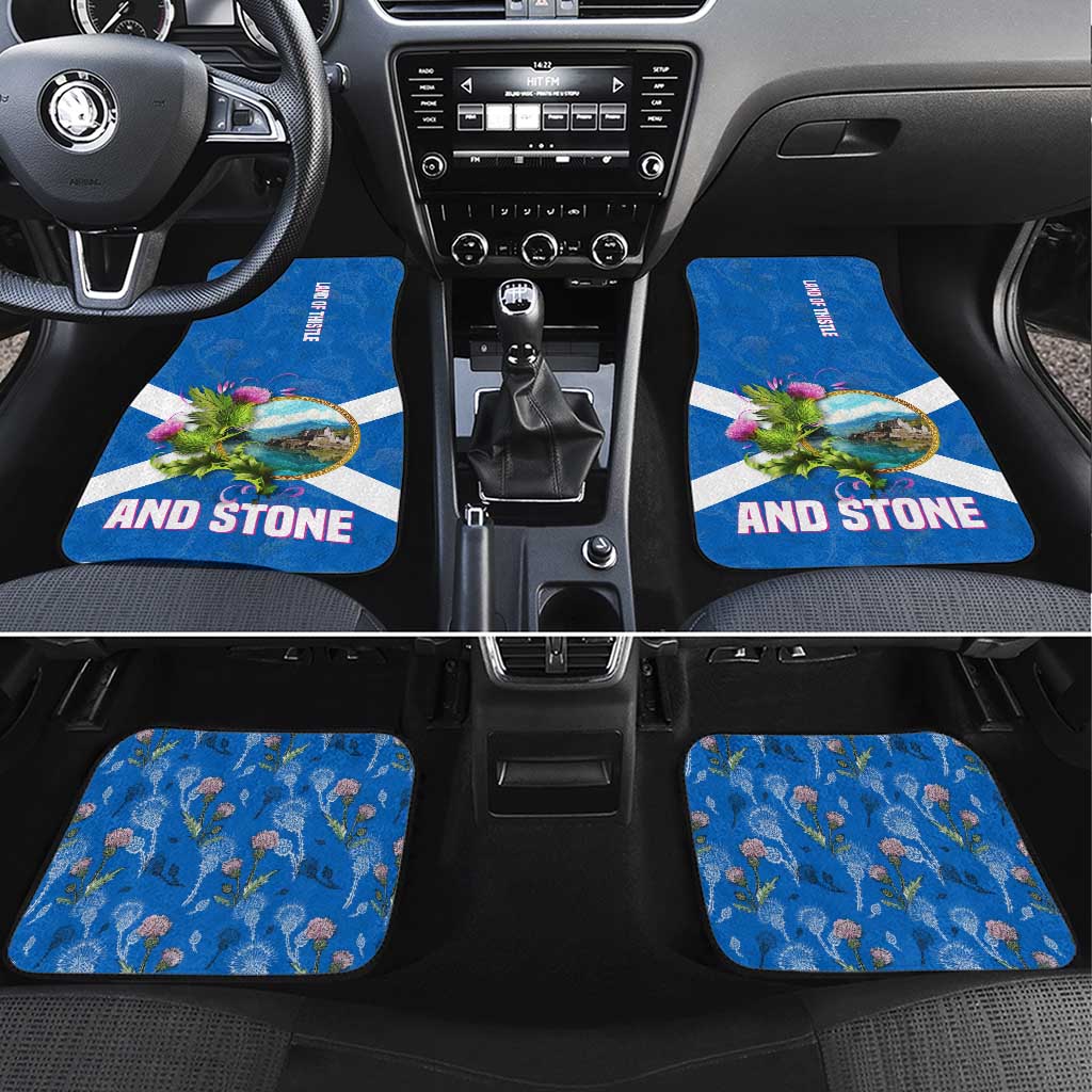 Scotland Car Mats with Blue Saltire Flag with Thistle Flowers Highland Landscape and Land of Thistle and Stone - Wonder Print Shop