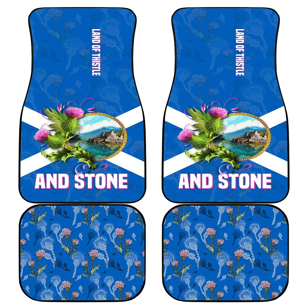 Scotland Car Mats with Blue Saltire Flag with Thistle Flowers Highland Landscape and Land of Thistle and Stone - Wonder Print Shop